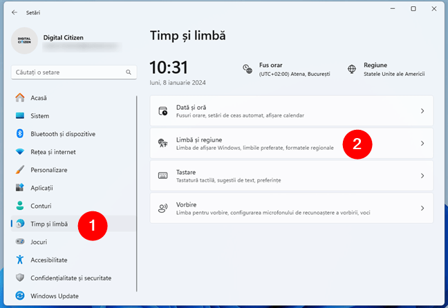 SetÄƒrile LimbÄƒ È™i regiune din Windows 11