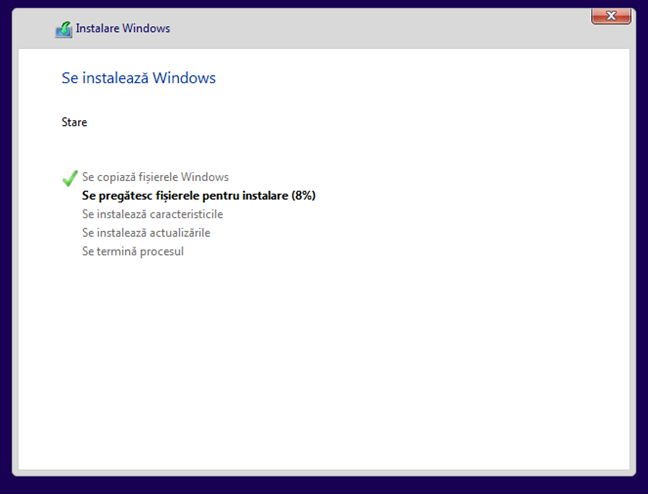 Windows 10 se instaleazÄƒ