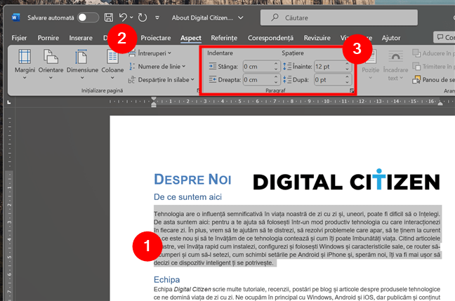 Cum modifici spaÈ›ierea paragrafelor Ã®n Word