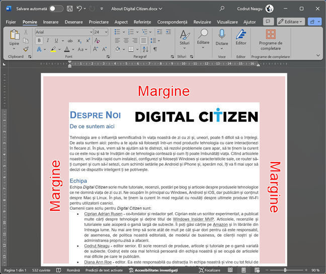 Marginile Ã®ntr-un document Word