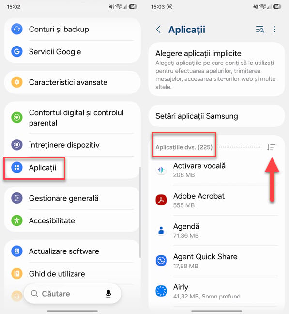 Deschide Set&Auml;ri > Aplica&Egrave;ii &Egrave;i apas&Auml; pe butonul de filtrare