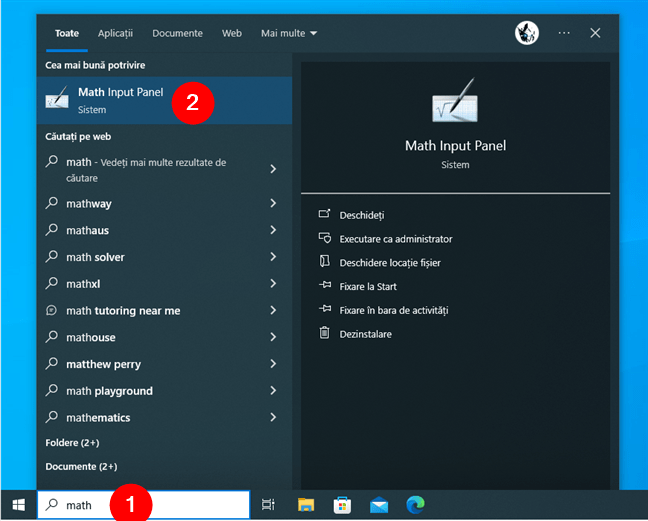 Cum deschizi Math Input Panel Ã®n Windows 10 folosind cÄƒutarea