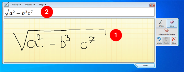 O expresie matematicÄƒ, scrisÄƒ de mÃ¢nÄƒ Ã®n Math Input Panel