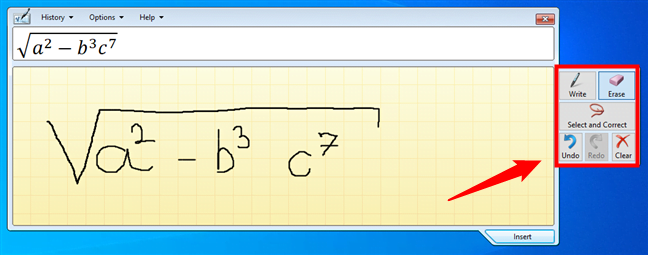 Butoane de editare disponibile Ã®n Math Input Panel