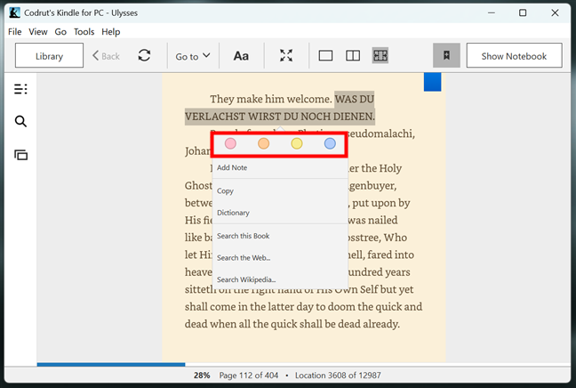 EvidenÈierea unui text dintr-o carte cu aplicaÈia Kindle pentru PC