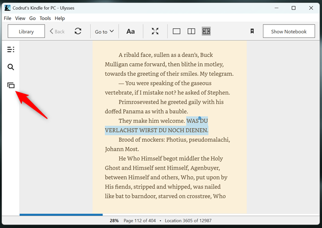 Butonul Flashcards în aplicaÈia Kindle pentru PC