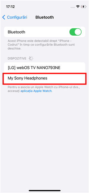 CÄƒutarea dispozitivelor Bluetooth pe un iPhone