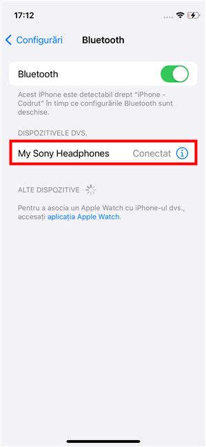 ApasÄƒ pe un dispozitiv Bluetooth pentru a-l conecta la iPhone-ul tÄƒu