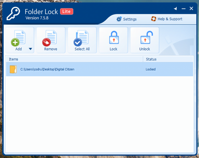 Software-ul Folder Lock Lite (versiune de probă)