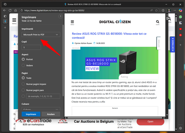 Imprimanta virtualÄƒ Microsoft Print to PDF