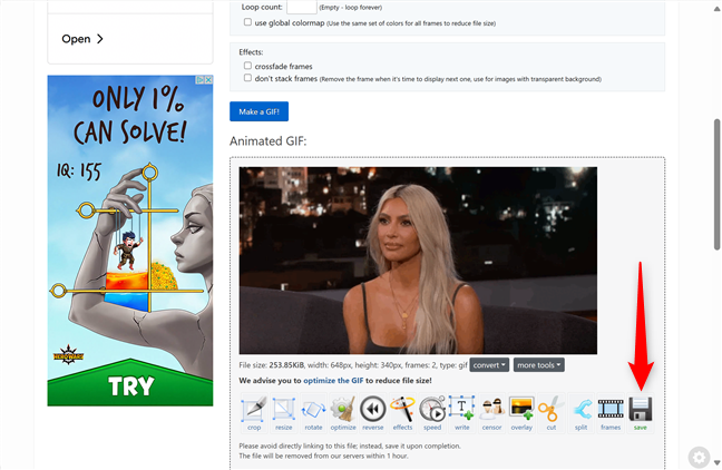 SalveazÄƒ fiÈ™ierul GIF, pe care tocmai l-ai creat