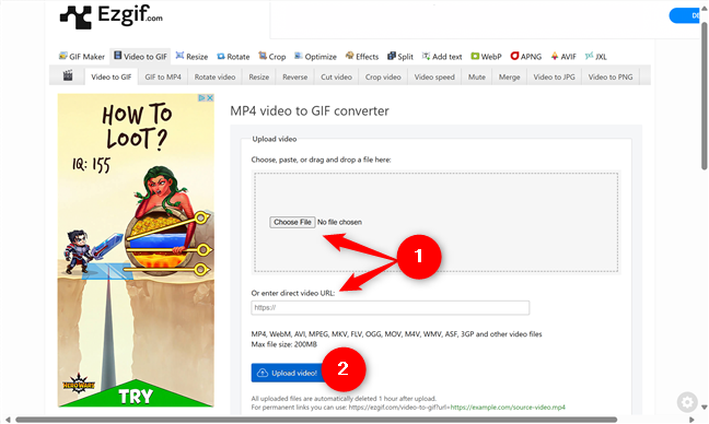 ÃŽncarcÄƒ videoclipul pe care-l transformi Ã®ntr-un GIF