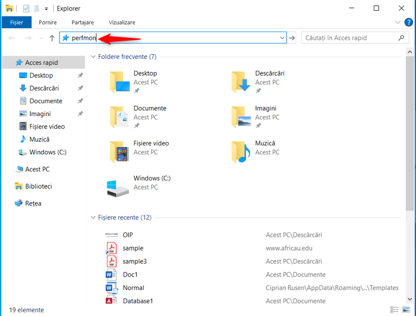 RuleazÄƒ perfmon Ã®n File Explorer
