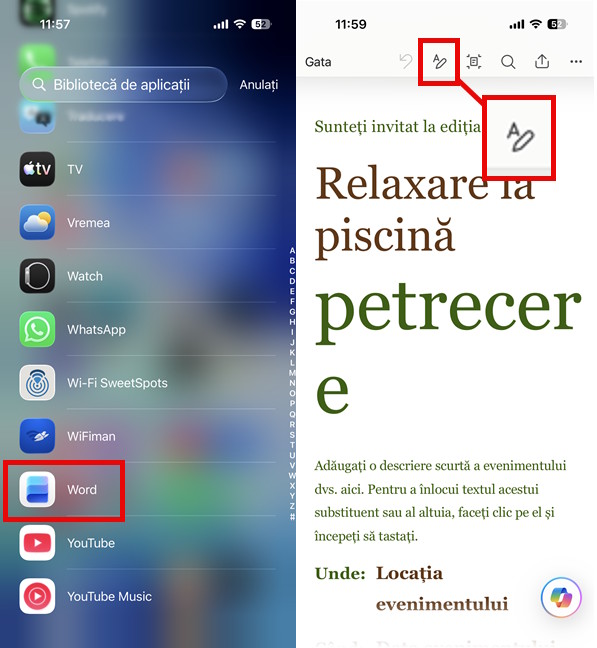 în Word, apasÄ pe butonul pentru Editare