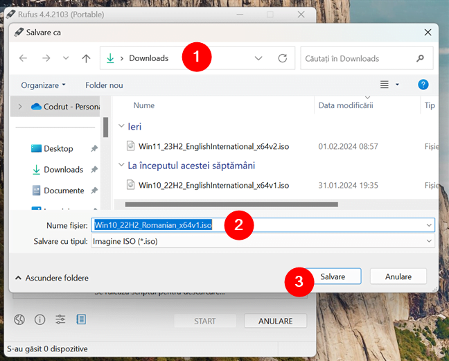 Alege unde este salvat fiÈ™ierul ISO cu Windows 10