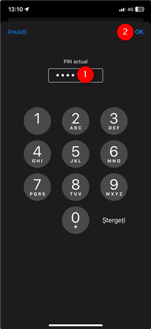 Introdu codul PIN actual al cartelei SIM din iPhone