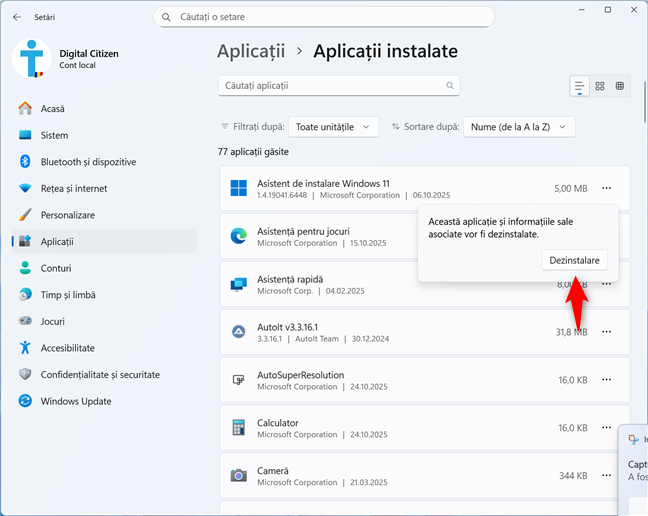 ConfirmÄƒ apÄƒsÃ¢nd pe Dezinstalare