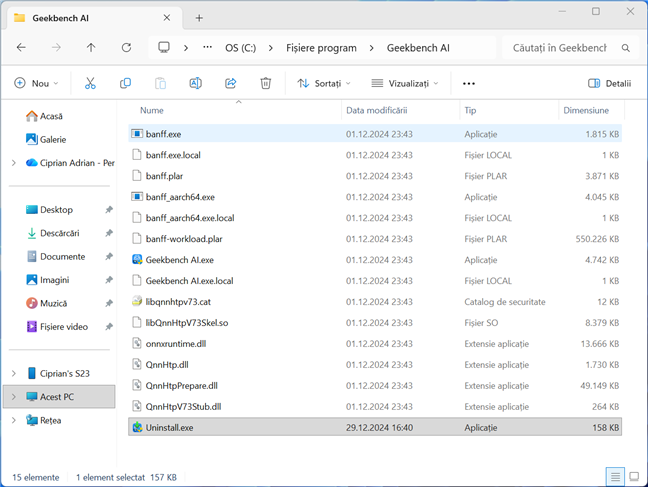 DÄƒ dublu clic pe Uninstall.exe