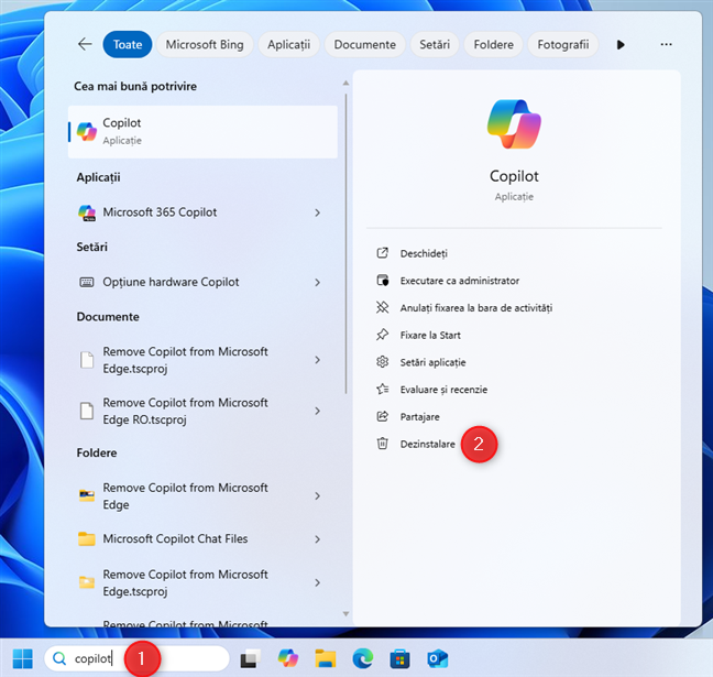 CautÄƒ aplicaÈ›ia È™i alege Dezinstalare