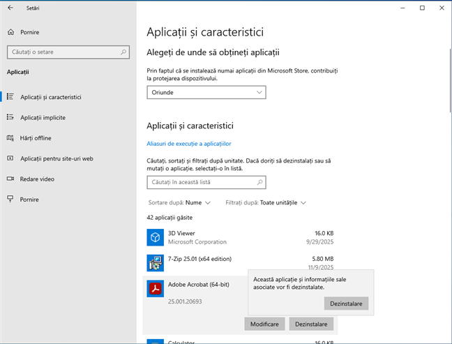 AplicaÈ›ii instalate Ã®n Windows 10