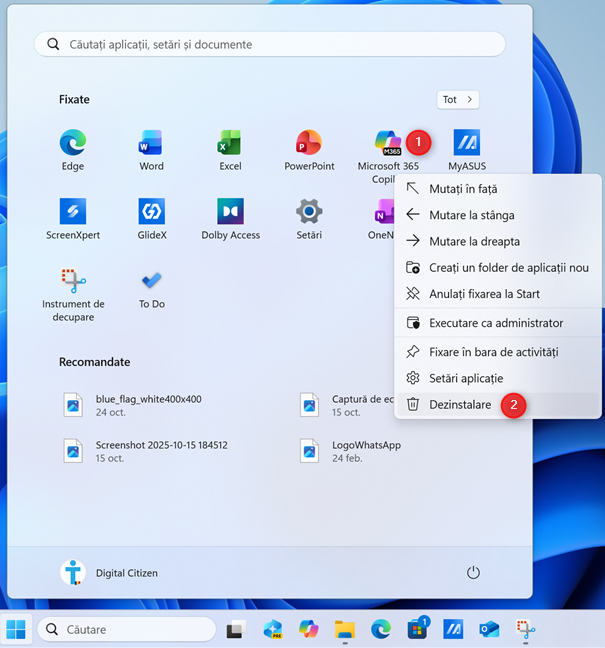 DÄƒ clic dreapta pe aplicaÈ›ie È™i alege Dezinstalare