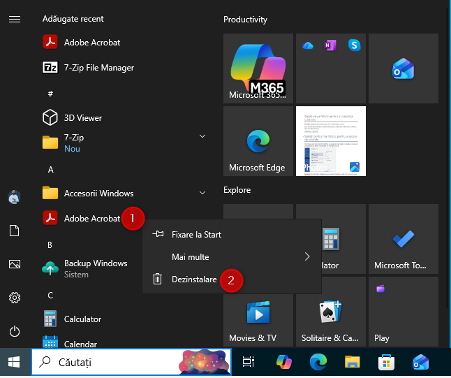 CautÄƒ aplicaÈ›ia Ã®n lista de programe