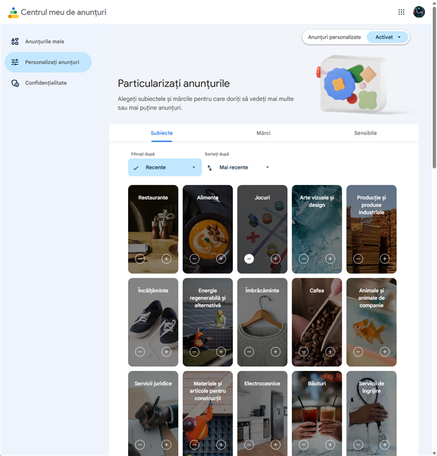 DÄ clic pe PersonalizaÈi anunÈuri