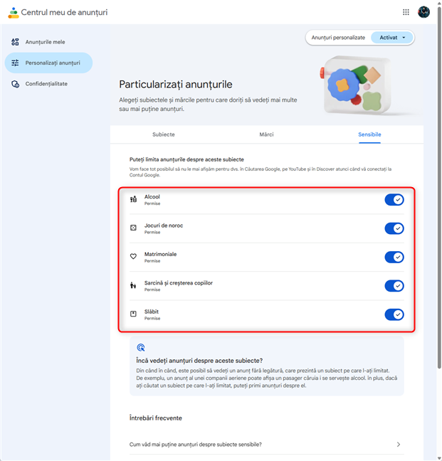 DezactiveazÄ subiectele sensibile