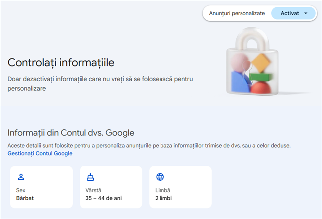 InformaÈiile folosite pentru afiÈarea de reclame