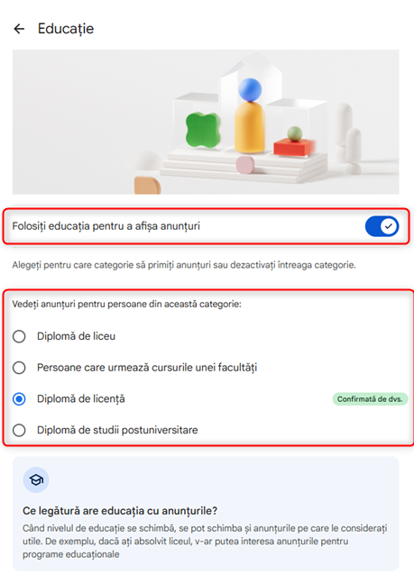 PoÈi dezactiva orice categorie de informaÈii personale
