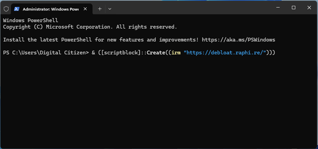 Execut&Auml; scriptul Win11Debloat &Atilde;&reg;n Terminal