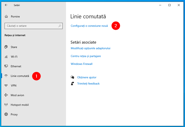 ConfigureazÄ o nouÄ conexiune în secÈiunea de setÄri Linie comutatÄ