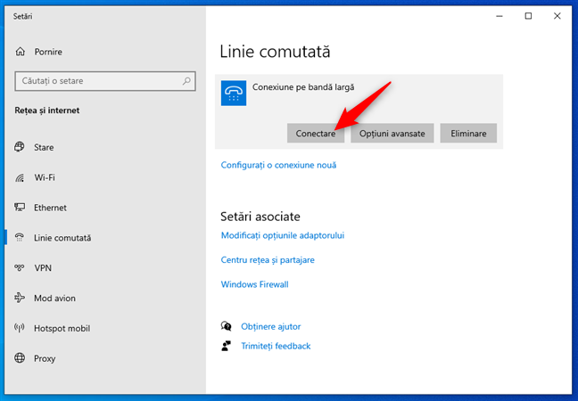 PorneÈte conexiunea PPPoE în Windows 10