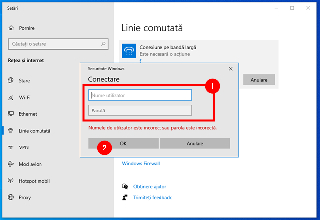Numele de utilizator Èi parola atribuite de ISP