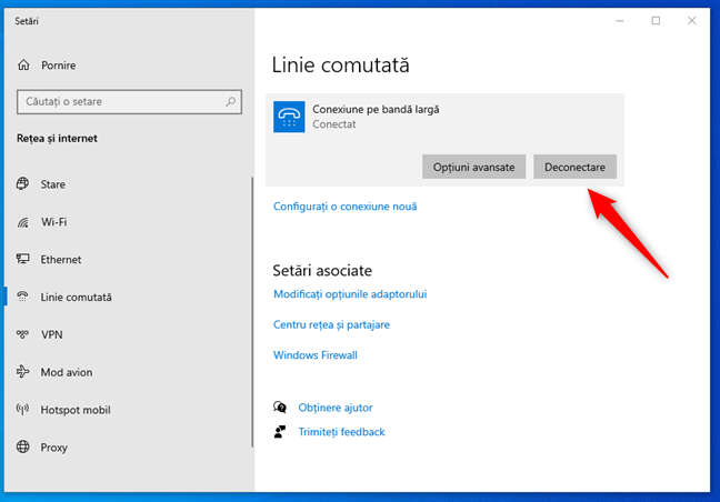 Deconectarea de la conexiunea PPPoE