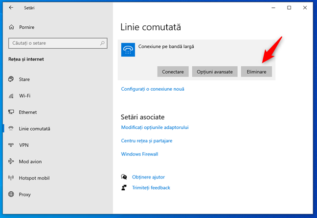 Ètergerea unei conexiuni PPPoE în Windows 10
