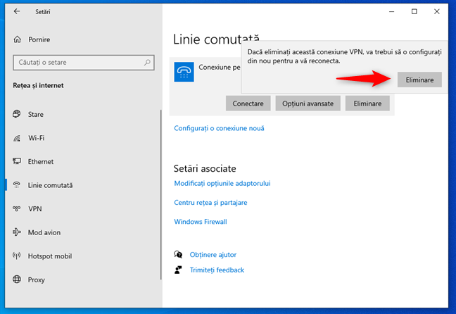 ConfirmÄ eliminarea conexiunii PPPoE