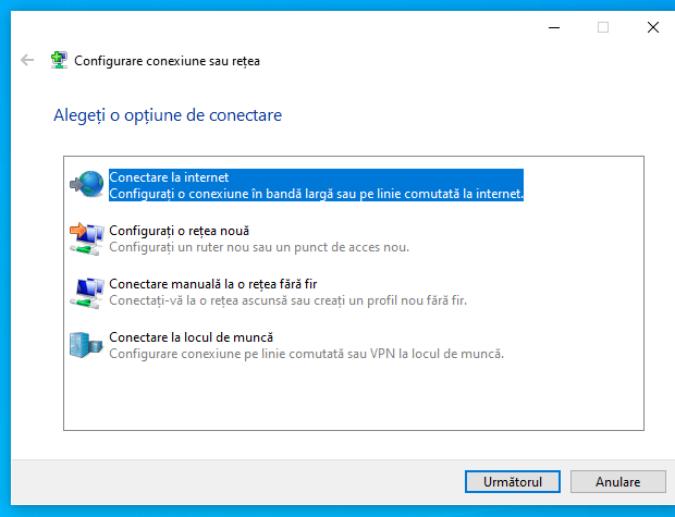 OpÈiunea Conectare la internet
