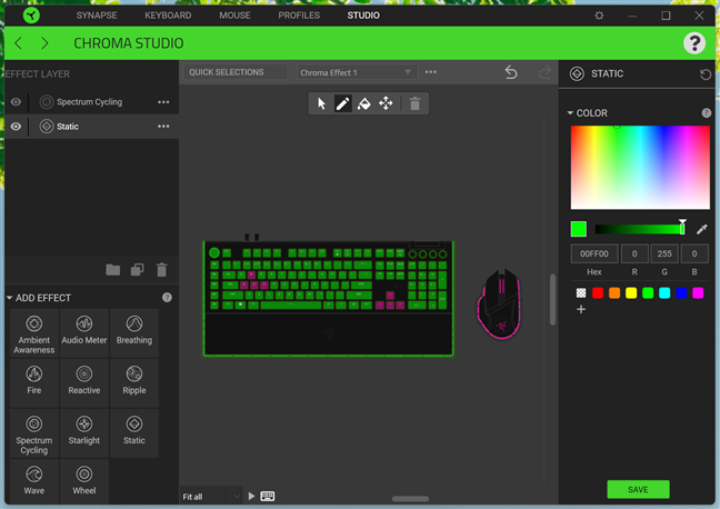 Chroma Studio Ã®n Razer Synapse