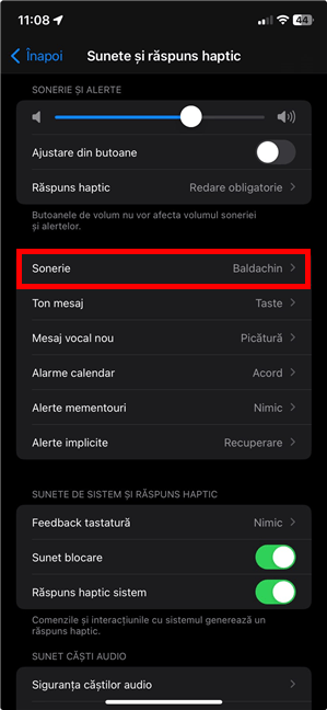 Alege Sonerie în setÄrile de sunet de pe iPhone