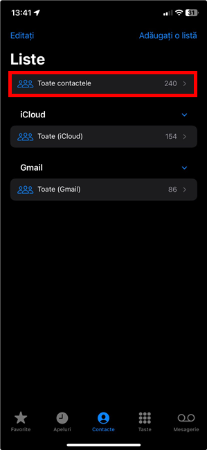 ApasÄ pe Toate contactele dacÄ nu-Èi poÈi vedea lista de contacte