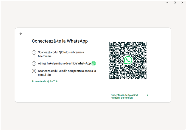 Este necesar sÄ scanezi codul QR afiÈat de WhatsApp