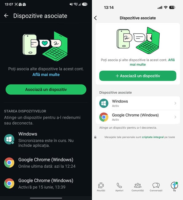 PC-ul apare în lista de dispozitive asociate