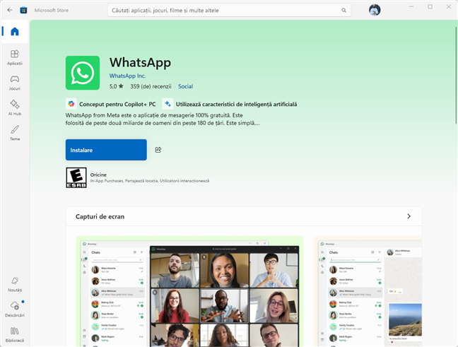 AplicaÈia WhatsApp pentru Windows