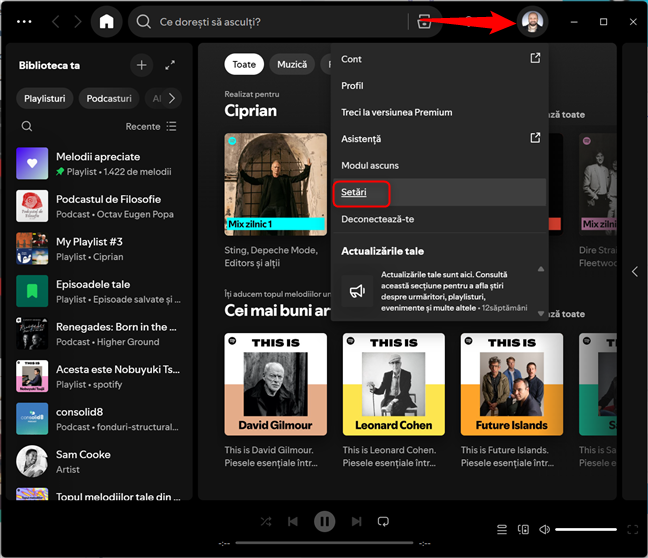 Deschide set&Auml;rile aplica&Egrave;iei