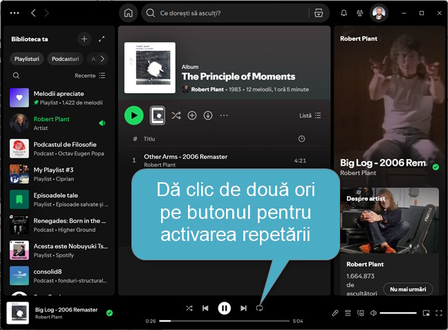Activeaz&Auml; repetarea melodiei &Atilde;&reg;n Spotify pentru Windows sau web