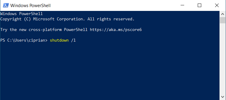 RuleazÄƒ shutdown / Ã®n CMD, PowerShell sau Terminal