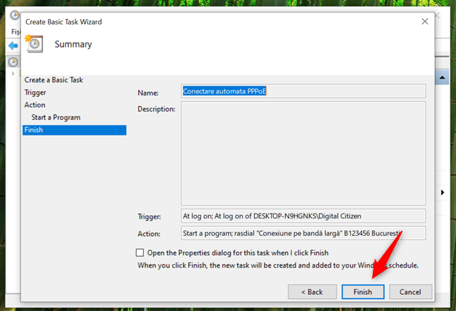 Finalizeaz&Auml; configurarea conexiunii automate prin PPPoE
