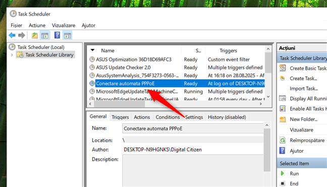Conectarea automat&Auml; prin PPPoE este afi&Egrave;at&Auml; &Atilde;&reg;n biblioteca Task Scheduler