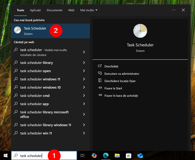 Deschide Task Scheduler folosind c&Auml;utarea